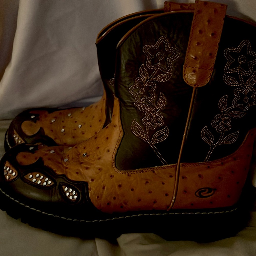 Roper Chuck Brown and Tan Rhinestone Boots